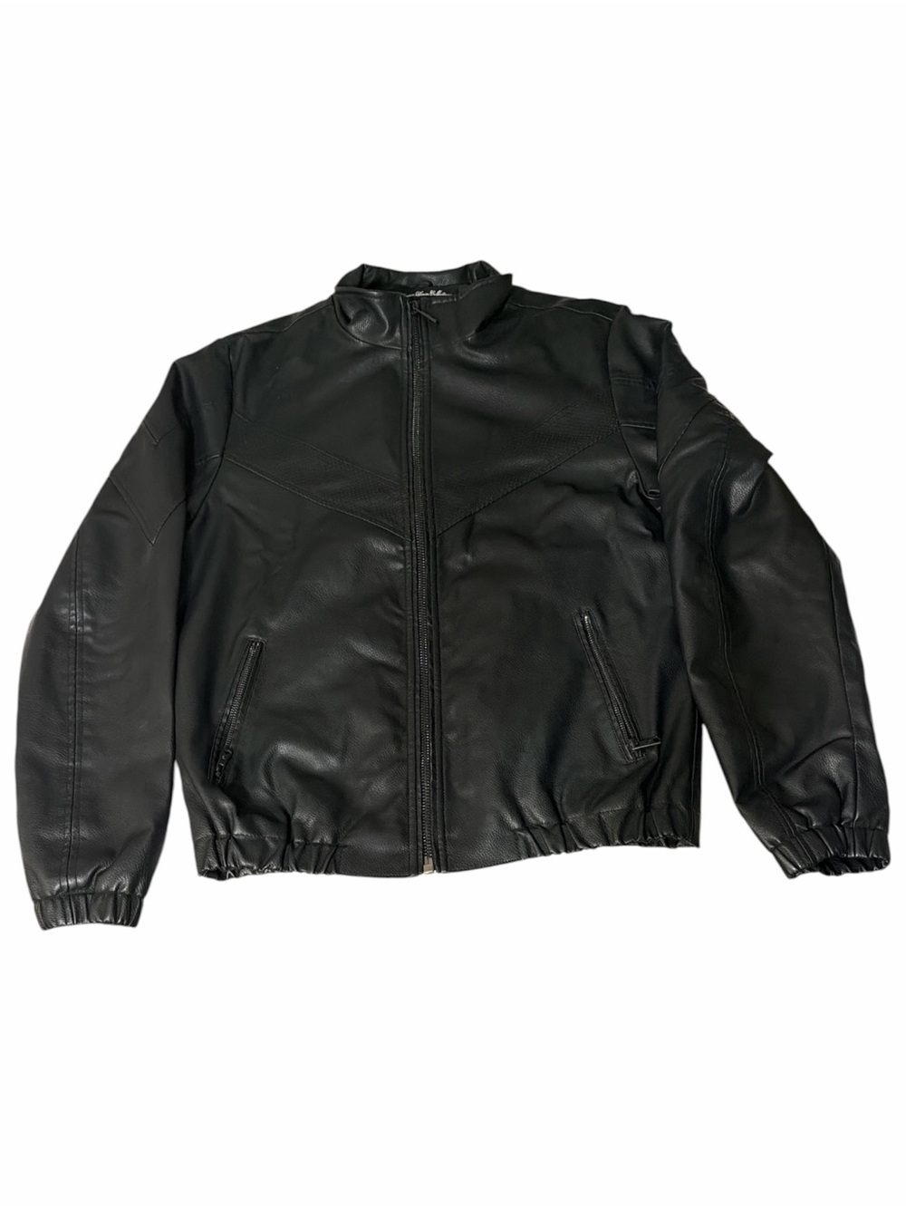 Fried Denim Black Faux Leather Bomber Jacket Men’s M
